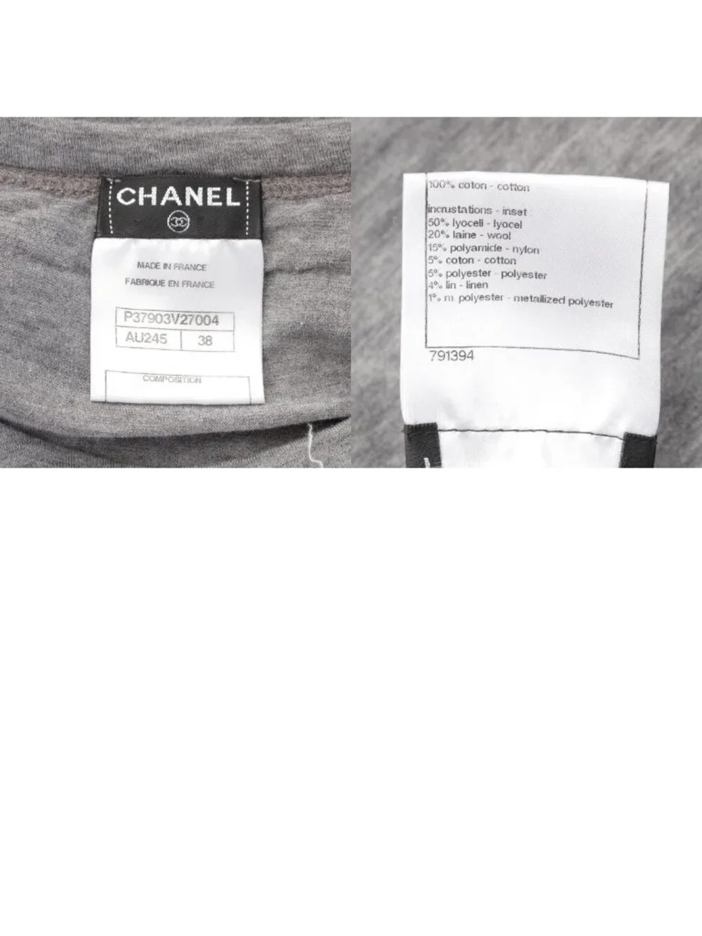Chanel Cotton Lion Button Tweed Short Sleeve T-Shirt Gray 38